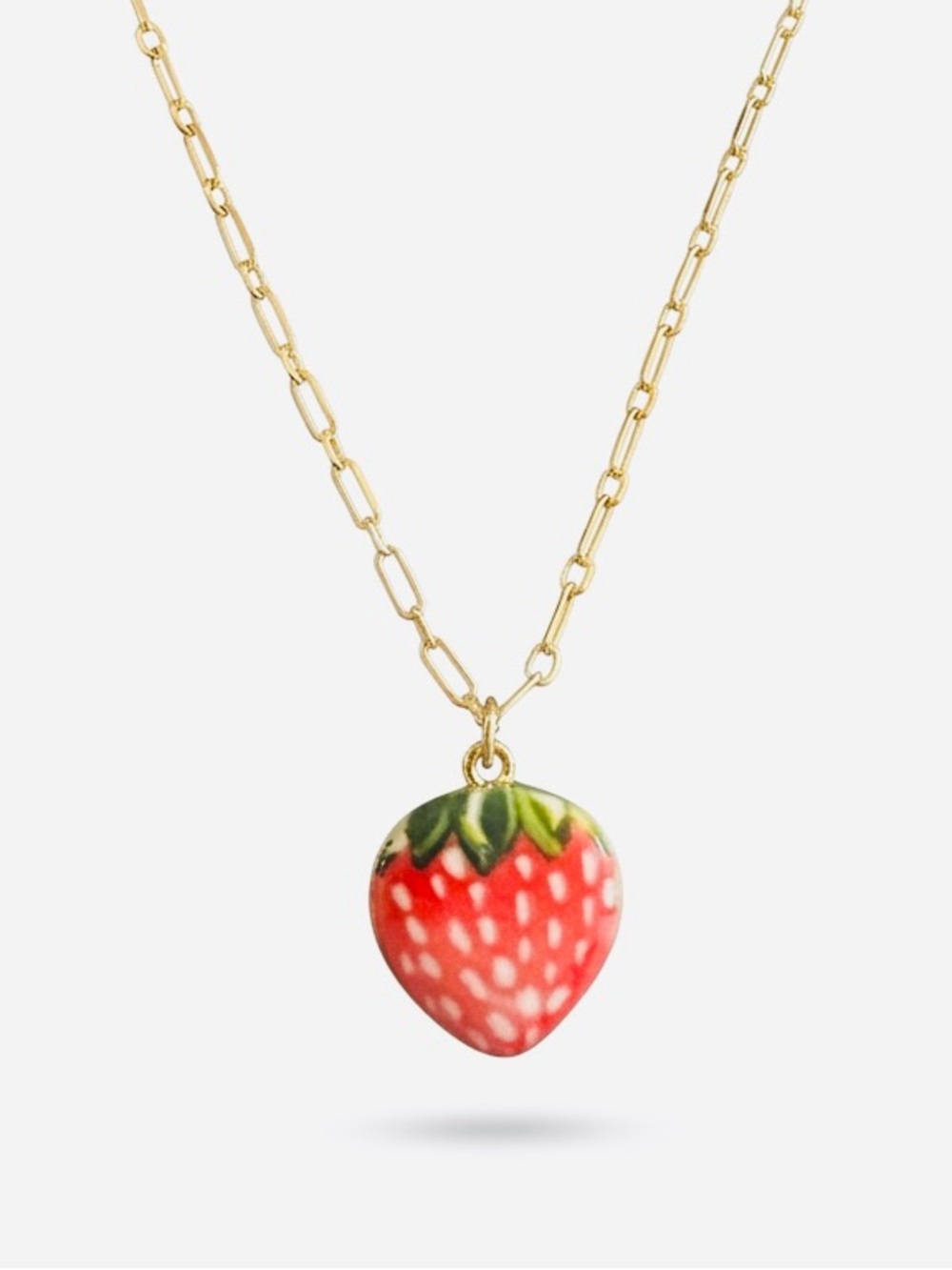Gold Chain Necklace with Red Strawberry Pendant